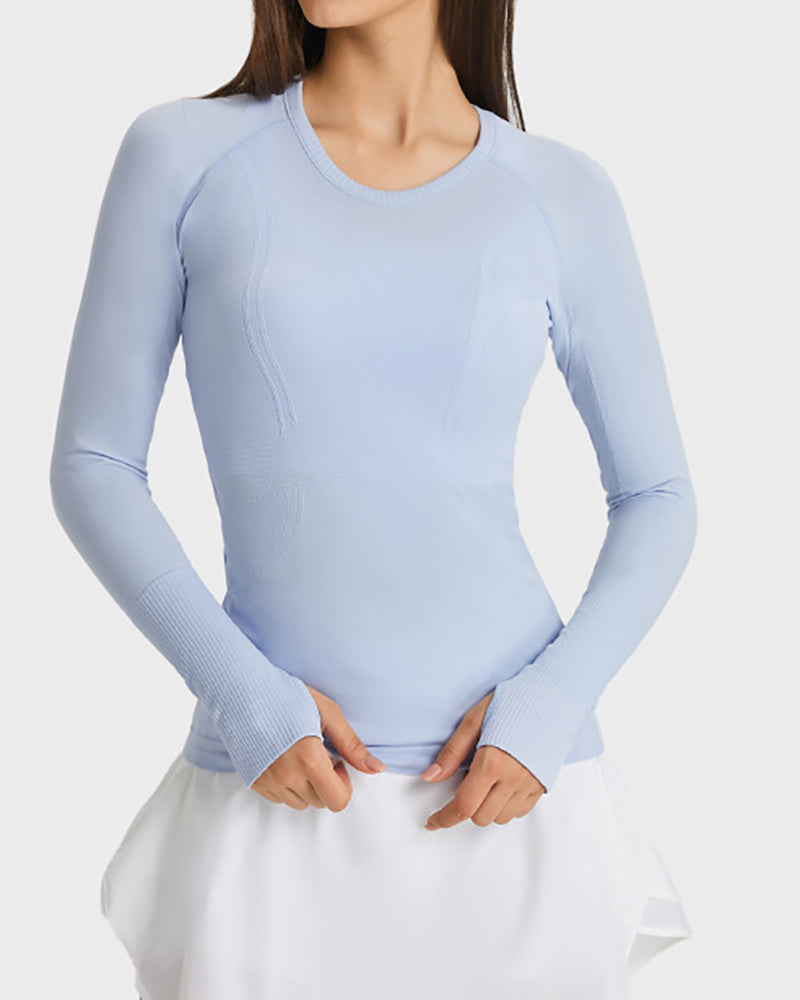 Women Long Sleeve O Neck Slim Breathable Sports Yoga Tops 4-12