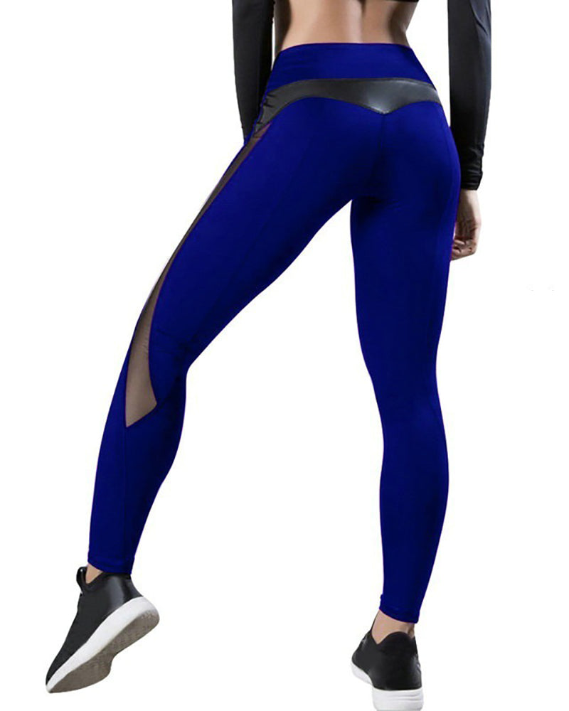 Wholesale PU Mesh Patchwork Legging Sports Pants S-XL