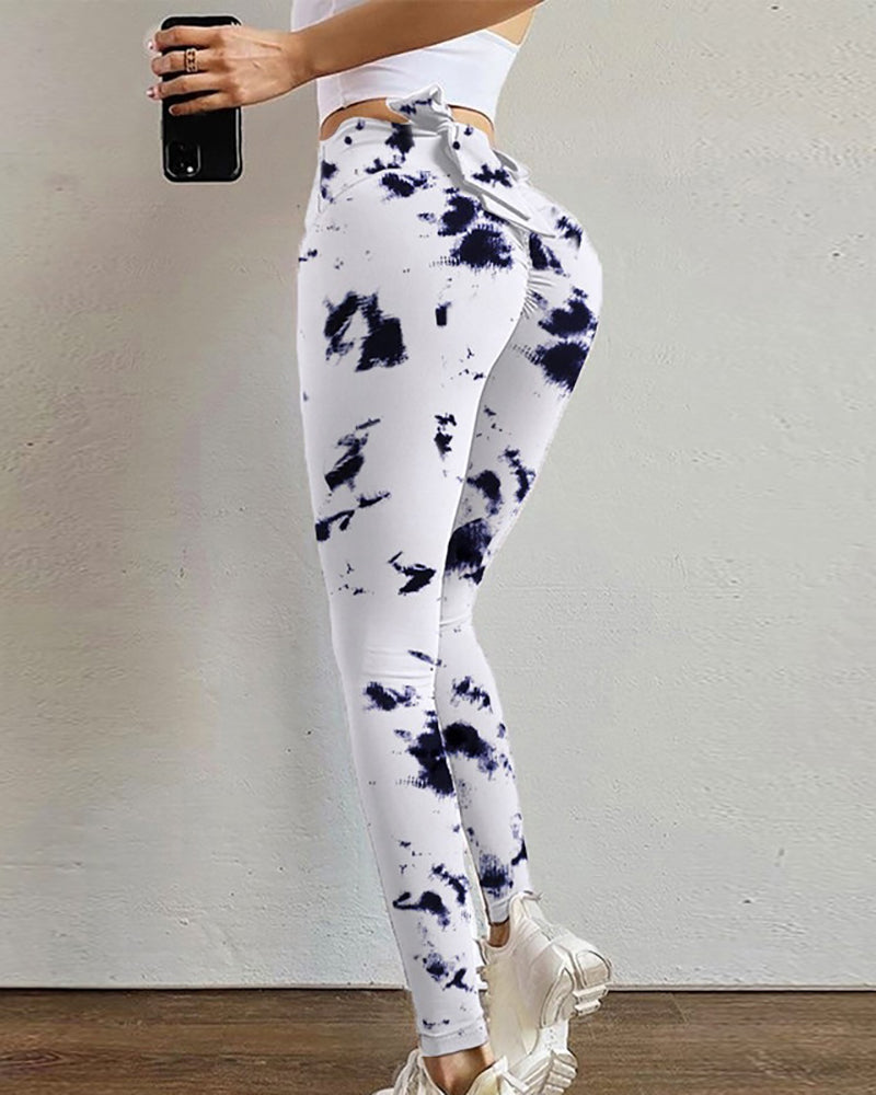 Yoga Fitness Leggings Sexy High Waist Long Pant Fitness Workout Sexy Waist Bowknot Design Jeggings Exercise Print Running Leggings