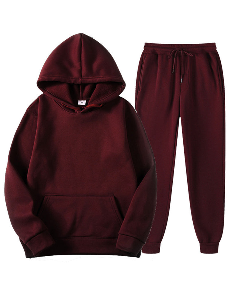 New Solid Color Long Sleeve Pullover Pockets Hoodies Sets Two-piece Pants Sets S-3XL