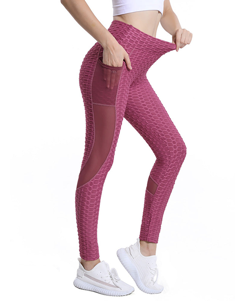 Ladies New Yoga Mesh Splicing Pocket Yoga Skinny High Waist Fitness Pants S-XXL