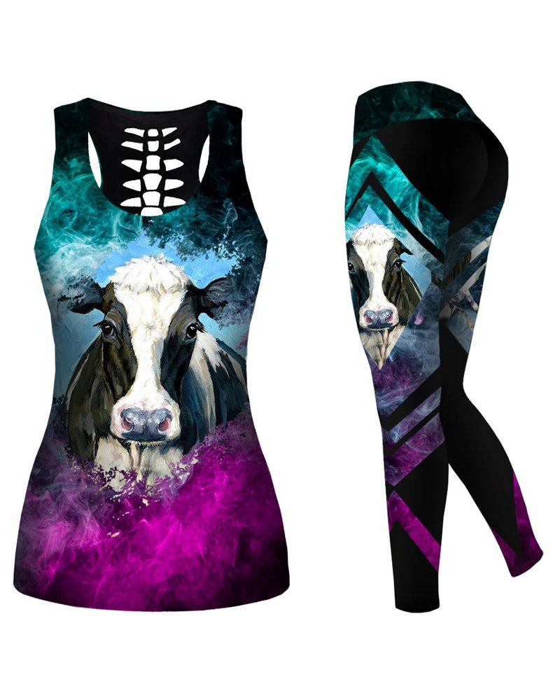 Women Casual Yoga Sport Sleeveless Suit T Shirt YinYang Skull Rose Print 3D Tank Tops Pants Cool Flower Skull Tanks Back Hollow out Vest Casual Tees