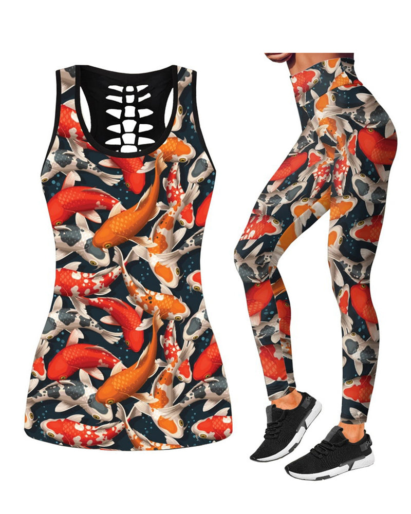 Women Casual Yoga Sport Sleeveless Suit T Shirt YinYang Skull Rose Print 3D Tank Tops Pants Cool Flower Skull Tanks Back Hollow out Vest Casual Tees