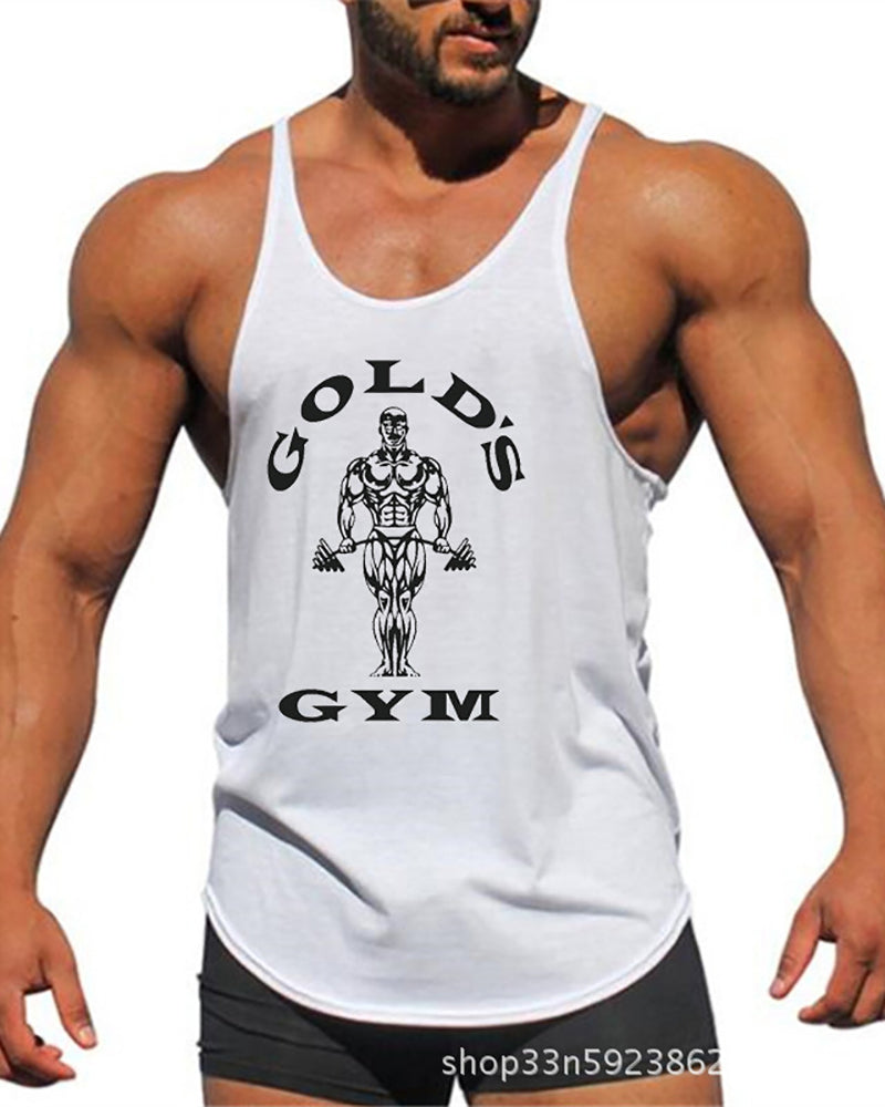 Gym Printed Vest Fitness Circular Hem Training Men&