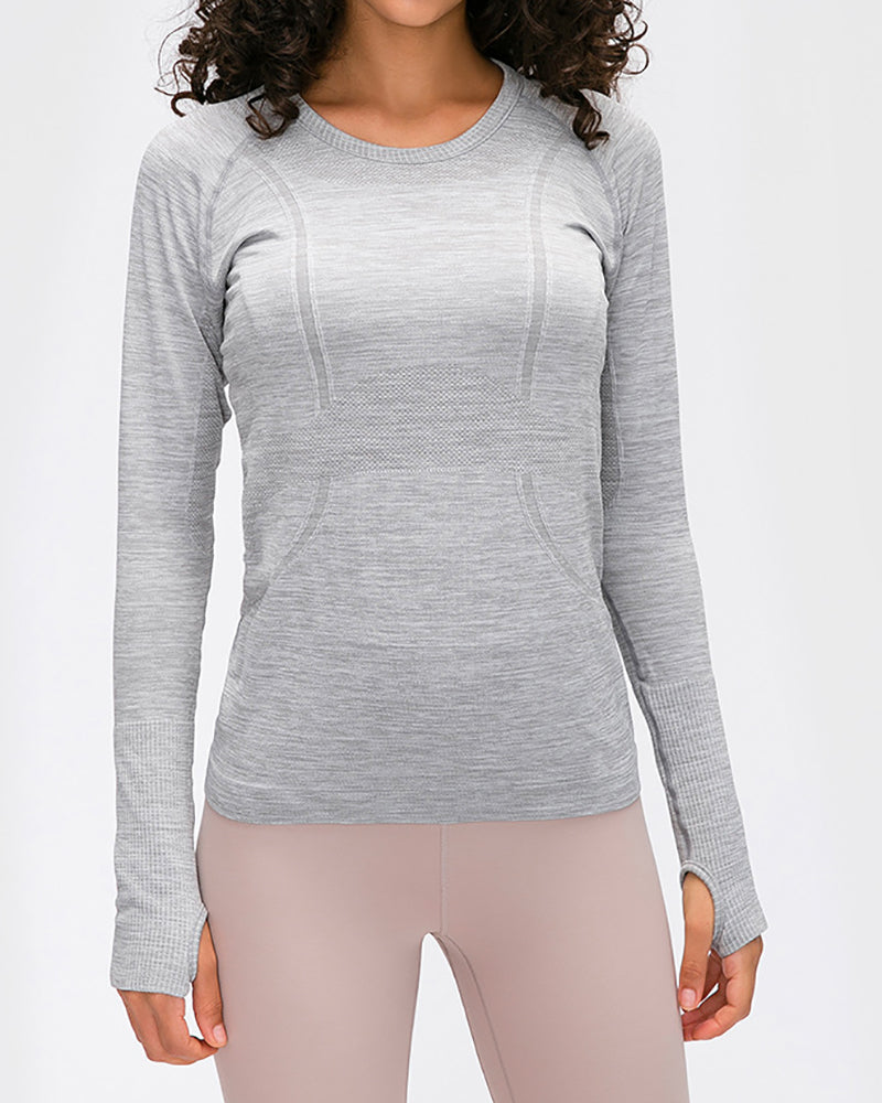 Women Long Sleeve O Neck Slim Breathable Sports Yoga Tops 4-12