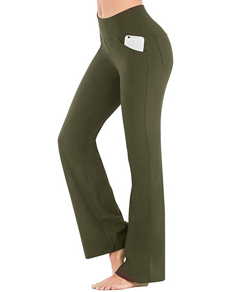 Pocket High Waist Micro Flared Wide Leg Trousers Casual Style Solid Color S-4XL