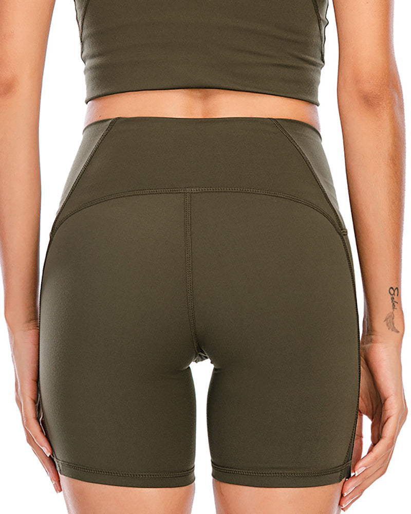 Nude Yoga Shorts Wear Tight-Fitting High-Waist Breathable Running Fitness Solid Color S-XXL