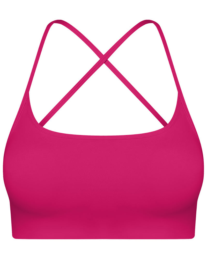 Women Criss Cross Back Solid Color Sling Sport Bra Yoga Tops 4-12