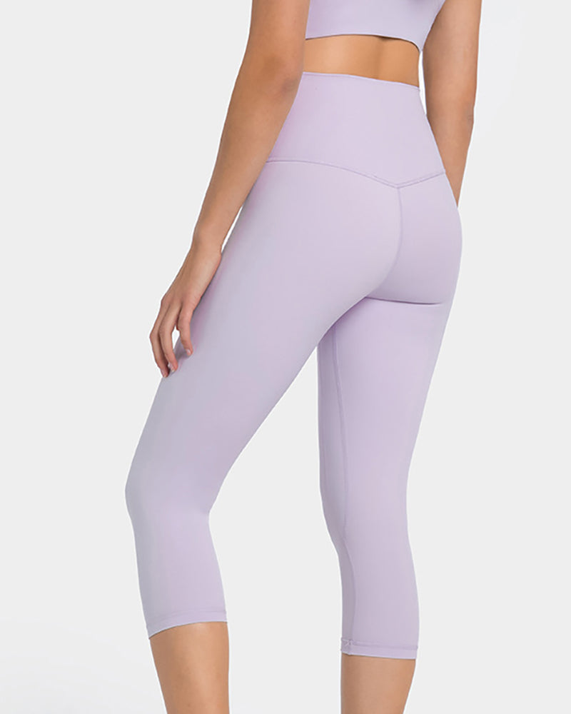 Women High Waist Solid Color 7 Point Leggings 4-12