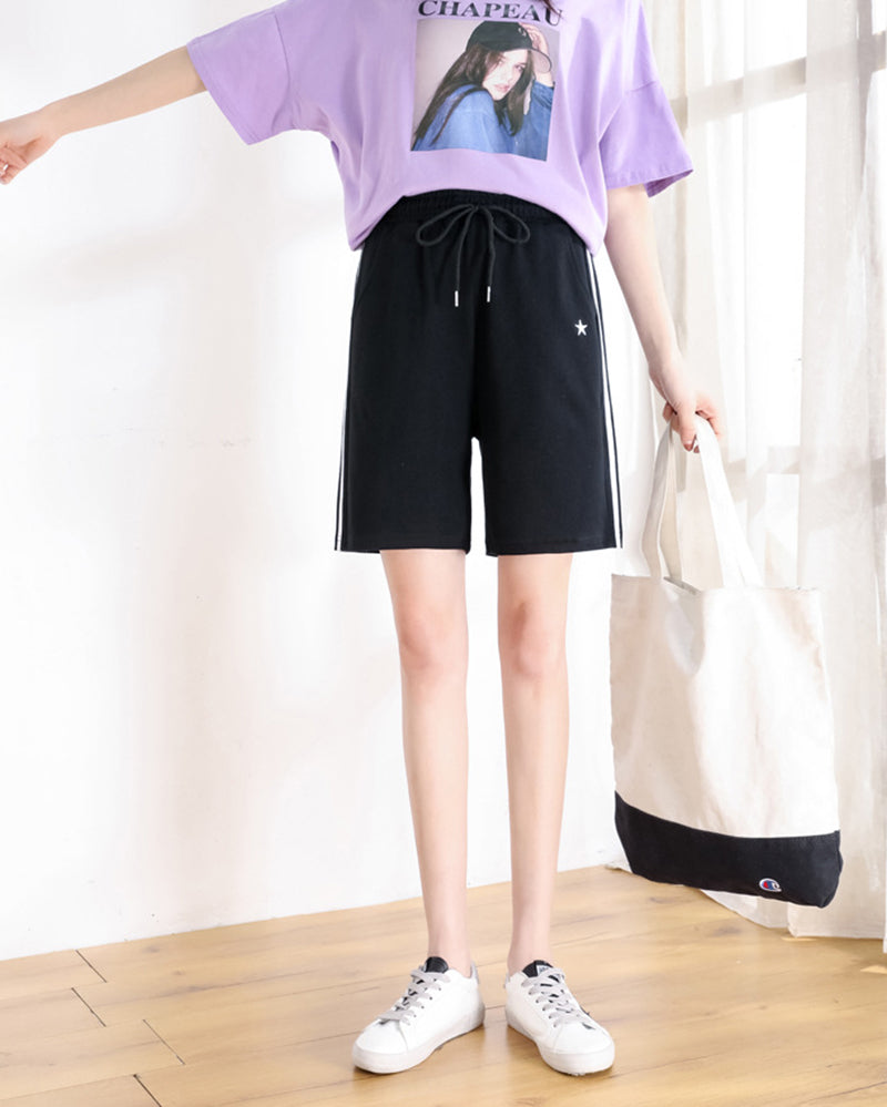 Women Shorts Knee-length Streetwear Leisure Solid Drawstring Loose Summer New Yoga Sport Five-point Pants