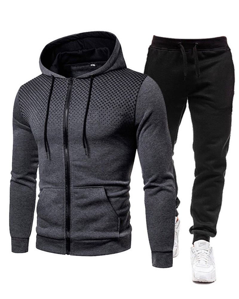 New Fashion Men Sports Fitness Long Sleeve Autumn&Winter Hooded Coat Pants Sets Two Piece Suit Blue Green Wine Red Khaki Light Gray White Blue Red Blakc S-3XL