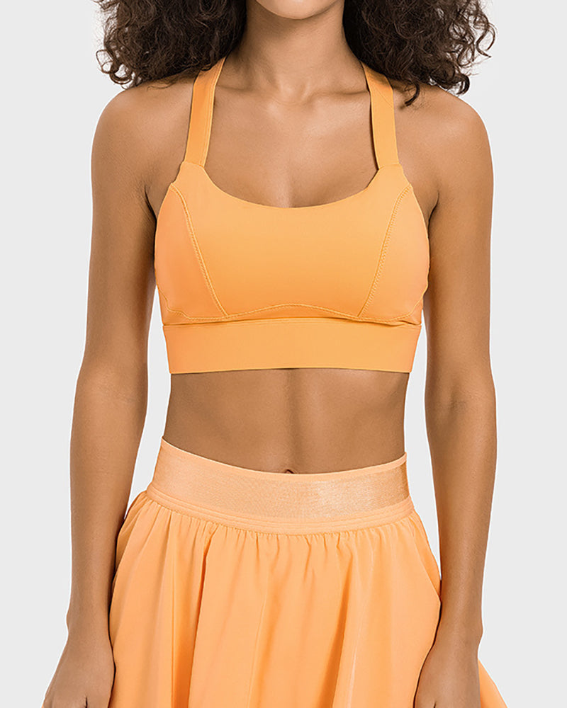 Newest Women Back Criss Cross High Elestic Yoga Sports Bra White Pink Orange Black Gray Cyan 4-12