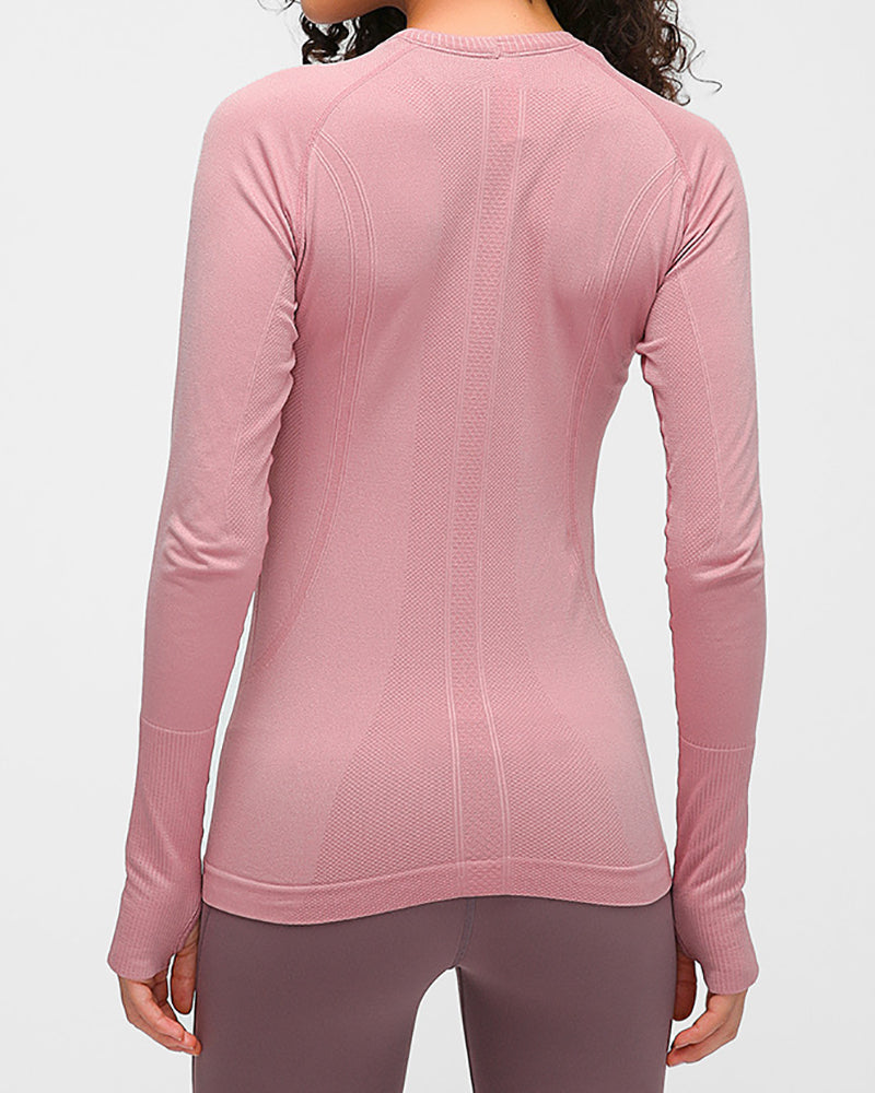 Women Long Sleeve O Neck Slim Breathable Sports Yoga Tops 4-12