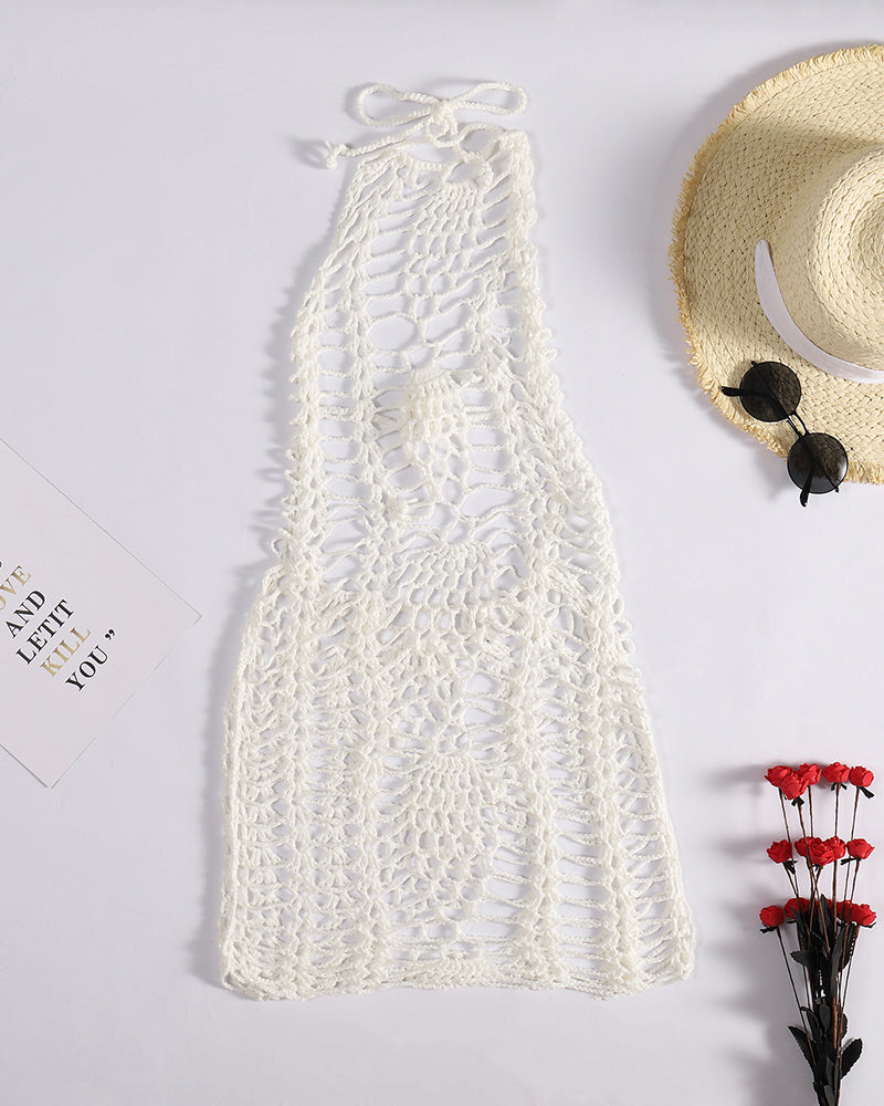 Sexy Beach Cover Up Dress Swim Women White Knitted Beach Tunic Hollow Sexy Tassels Cover Up Bikini Bandage Half-body Skirt OM25975