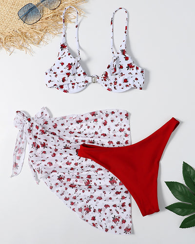 Lady Fashion Florals Three-piece Swimsuit S-L