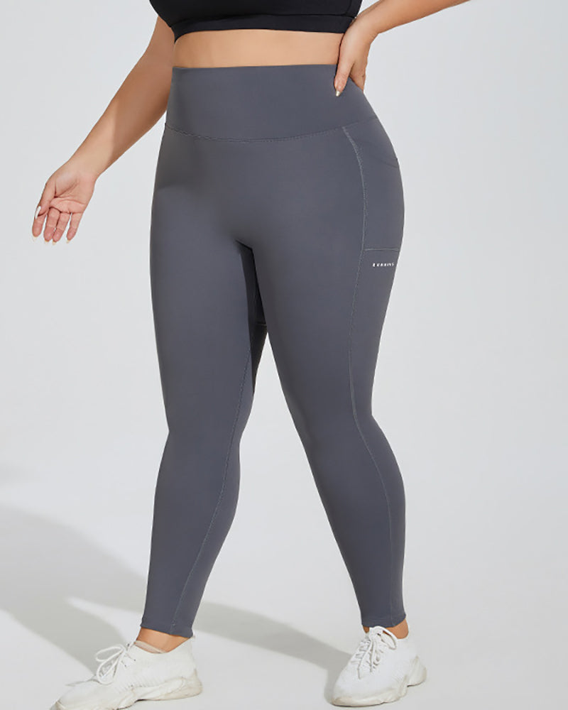 Women High Waist Side Pocket Plus Size Yoga Pants Leggings Gray Pink Black XL-4XL