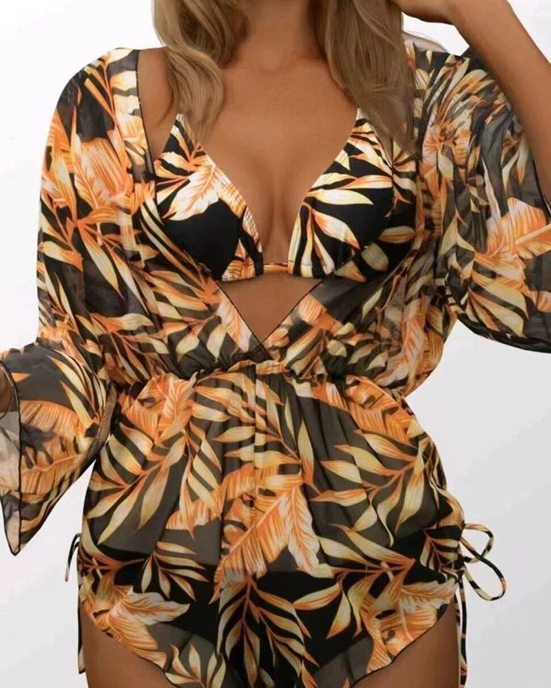 3 Piece Set Floral Printed Hot Beach Swimsuit S-XL