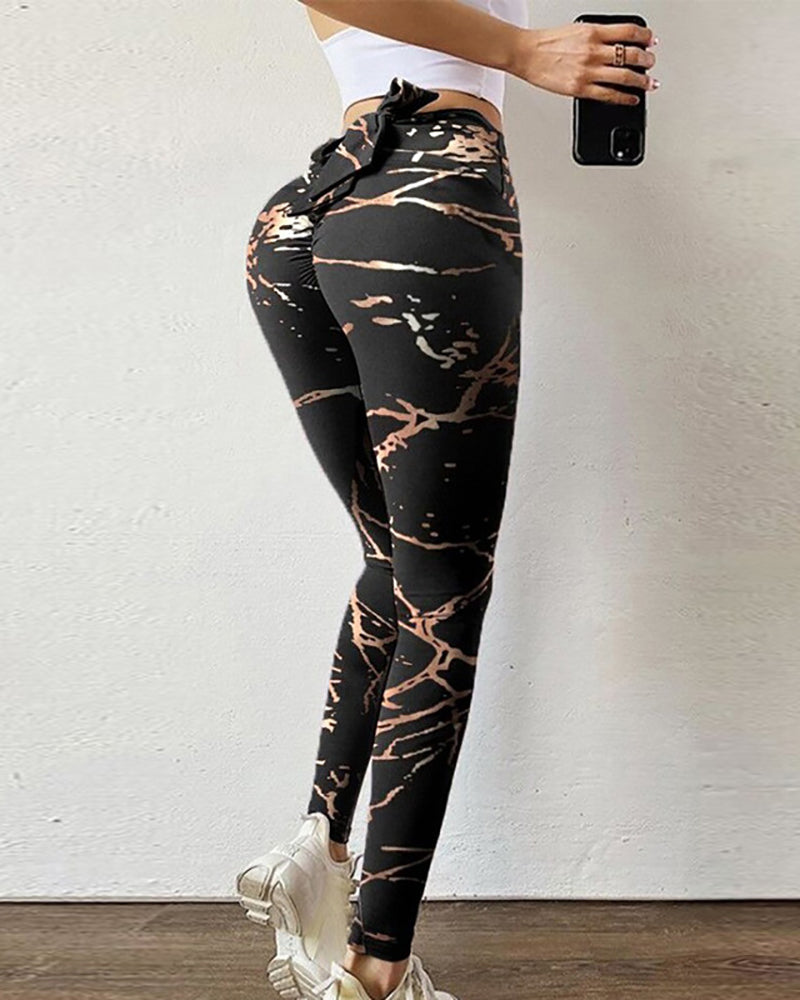 Yoga Fitness Leggings Sexy High Waist Long Pant Fitness Workout Sexy Waist Bowknot Design Jeggings Exercise Print Running Leggings