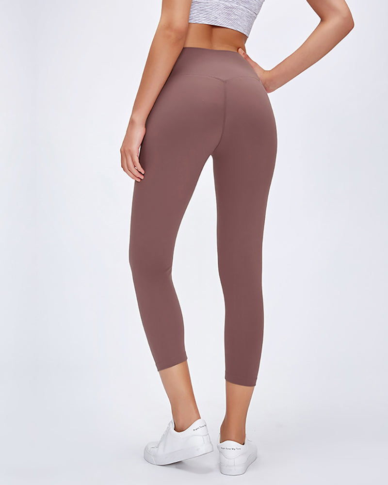 Lady Solid Color Sporty Yogo Pants Black Brown Gray Green