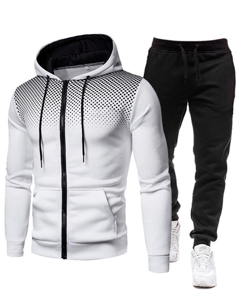 New Fashion Men Sports Fitness Long Sleeve Autumn&Winter Hooded Coat Pants Sets Two Piece Suit Blue Green Wine Red Khaki Light Gray White Blue Red Blakc S-3XL