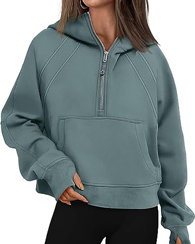 Women Long Sleeve Zipper Front Hooded Pocket Pullover Tops S-XL