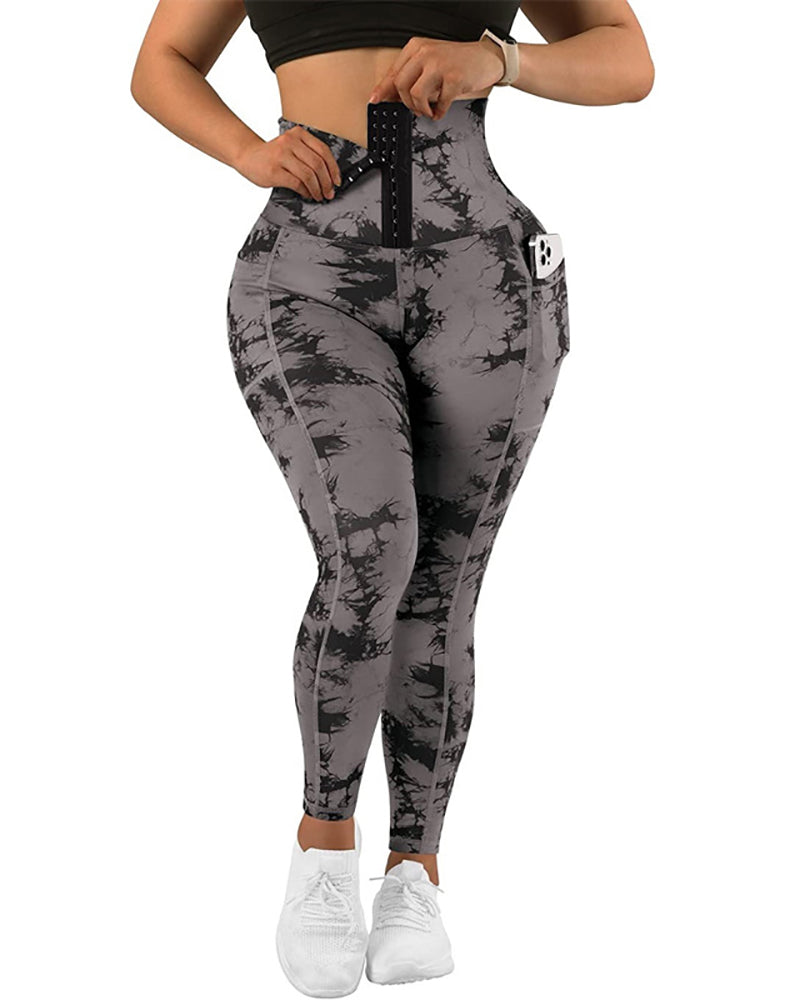 Wholesale Camo Tie-dye Shape Patchwork Side Pocket Sports Pants S-2XL