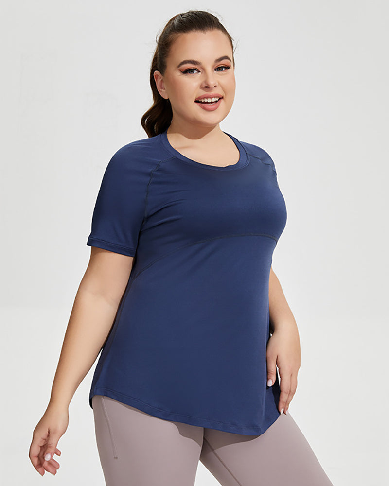 Plus Size T-shirt Women Breathable Fitness Top Khaki Purple Blue Black XL-4XL