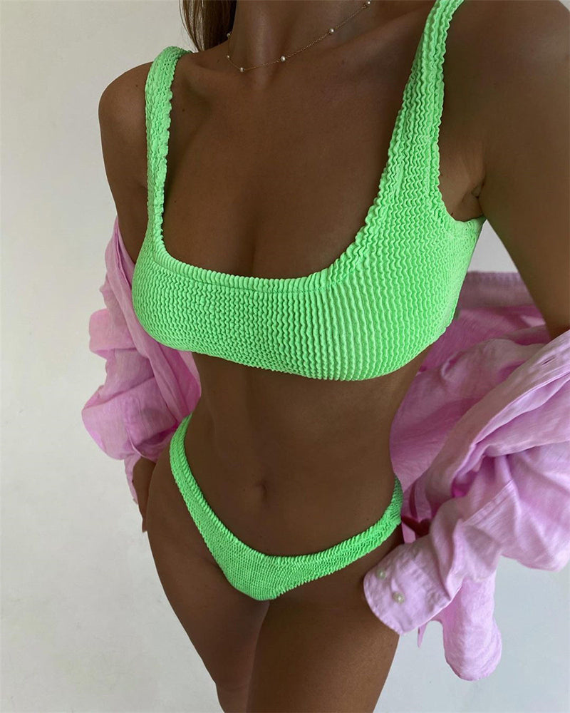 Women Solid Color Sexy Low Waist Bikini Two-piece Swimsuit S-2XL