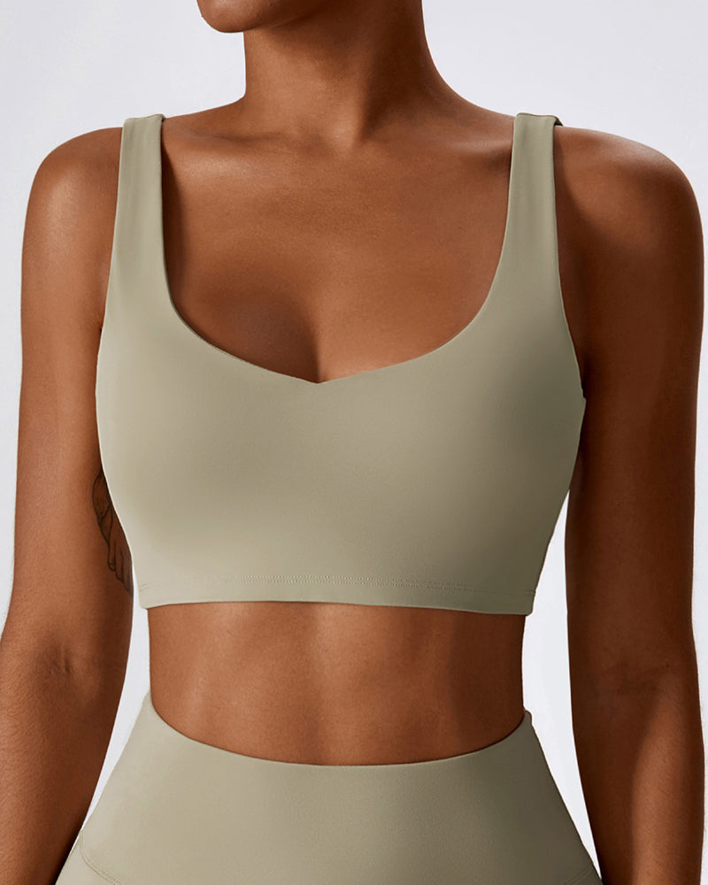 U Neck V Back Pilates Sports Running Bra Black Brown Coffee Bean Green Apricot S-XL