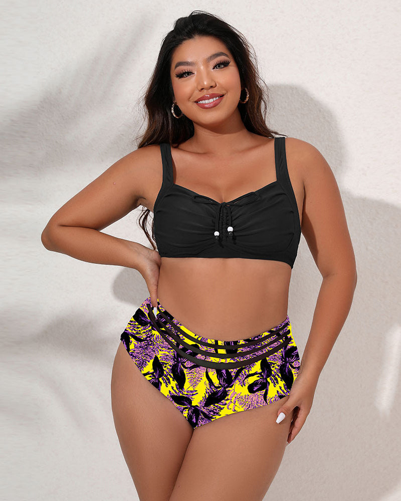 Florals Printed High Waist Women Plus Size Swimwear L-4XL