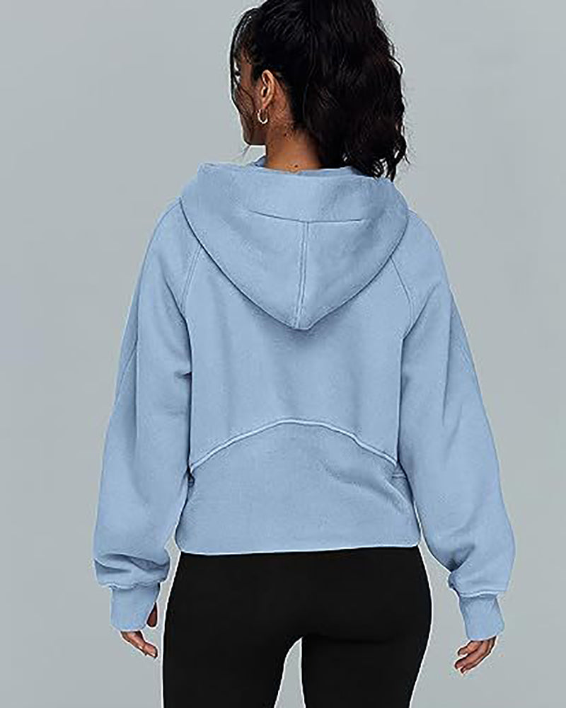 Women Long Sleeve Zipper Front Hooded Pocket Pullover Tops S-XL