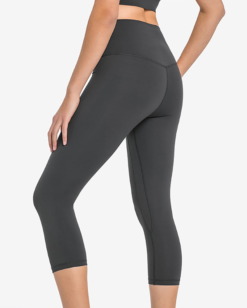 Women High Waist Solid Color 7 Point Leggings 4-12