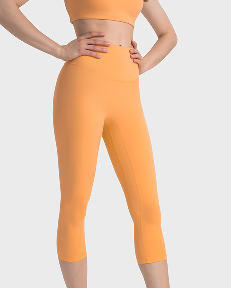 Women High Waist Solid Color 7 Point Leggings 4-12