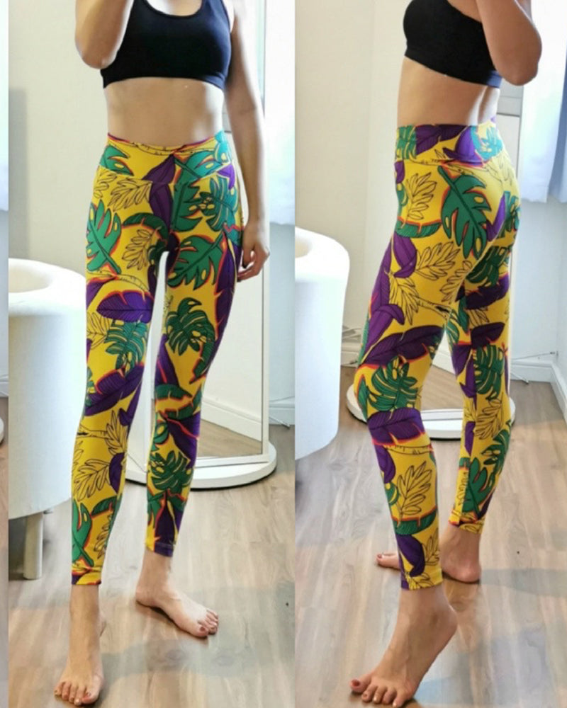 Fitness High Waist Quick Dry Printed Butterfly Rose Striped Colorblock Sports Pants Leggings S-L