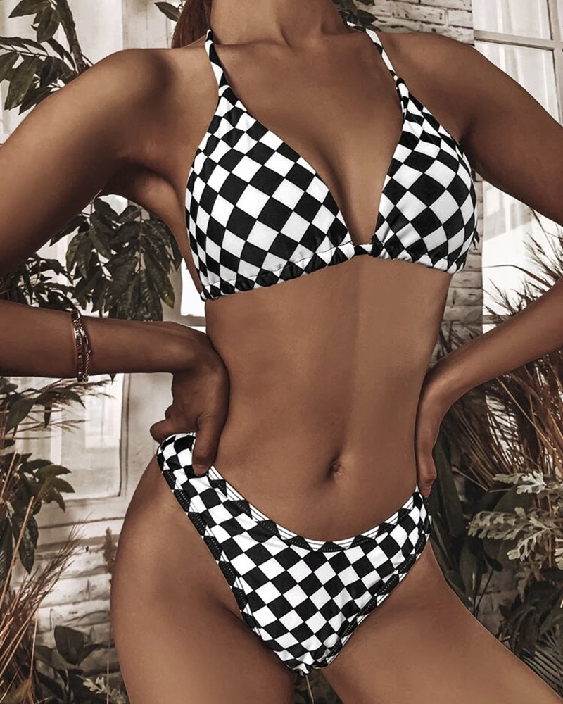 Lady Sexy Colorblock High Cut Three Piece Swimwear S-L