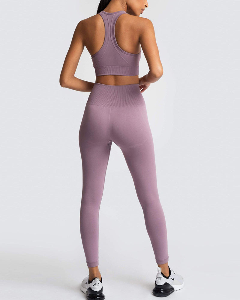 Hot Sale Seamless Slim Knit Sports Yoga Two-piece Sets S-L