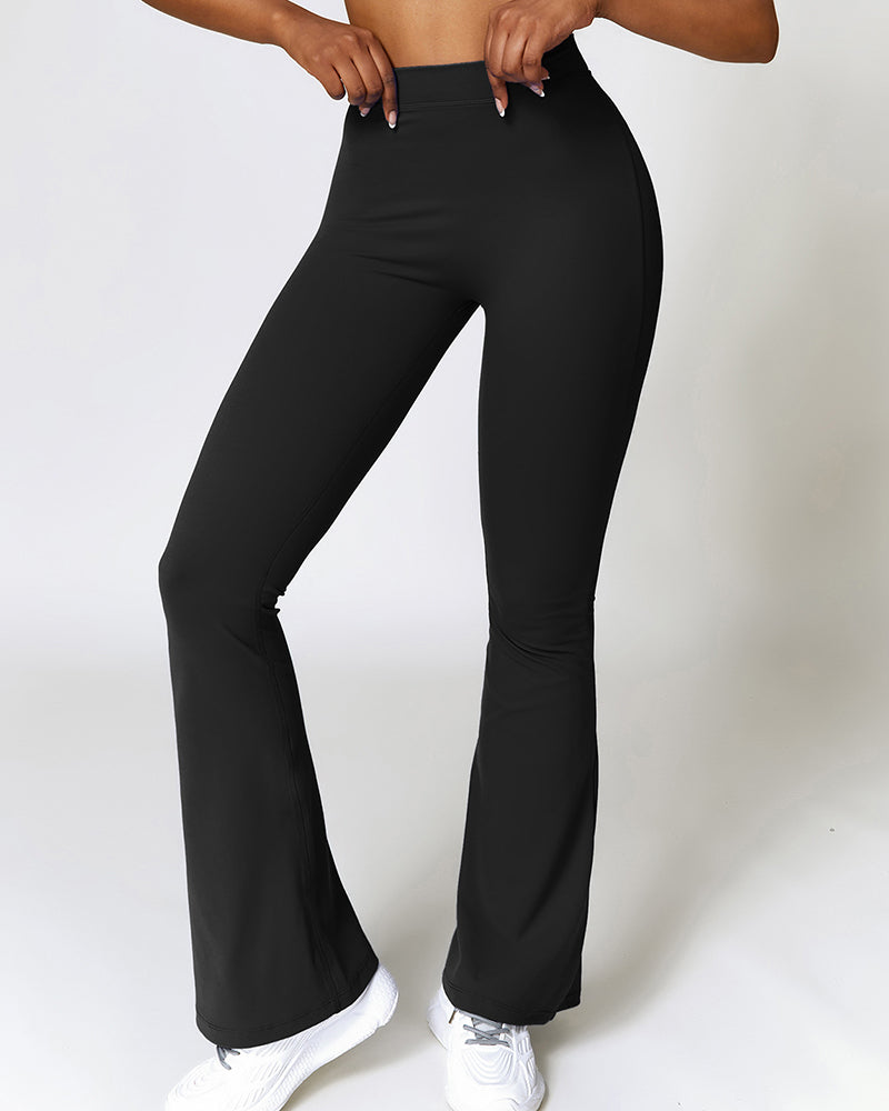 Women High Waist Push Ruched Hip Lifts Line Wide Leg Yoga Pants Black Gray Pink Brown Blue S-XL