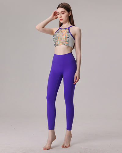 Women Retro Printed New Elegant Pants Yoga Two-piece Sets Blue Purple S-L