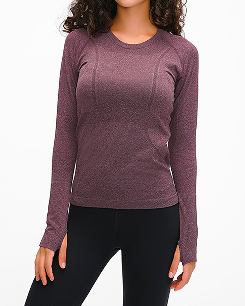 Women Long Sleeve O Neck Slim Breathable Sports Yoga Tops 4-12