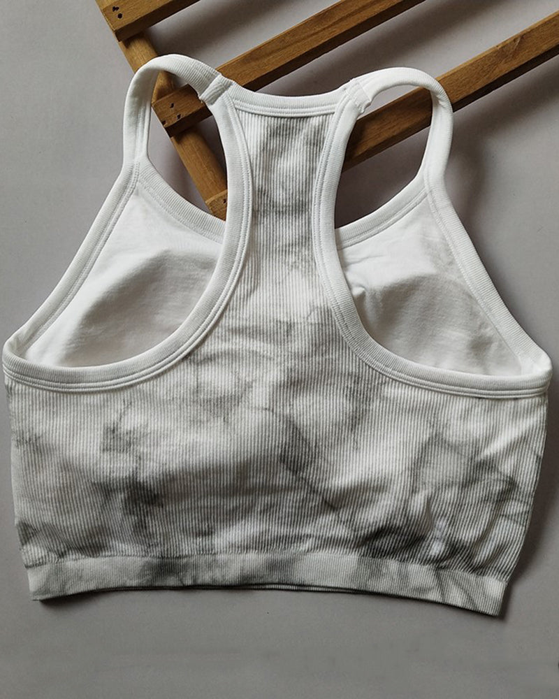 Women Halt Neck Fitness Tie Dye Sports Vest With Pad S-L