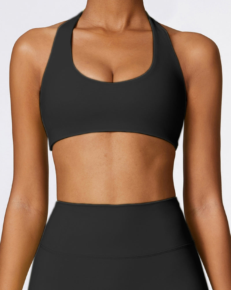 Women Crisscross Backless V-neck Sports Bra Black Pink Green Gray S-XL