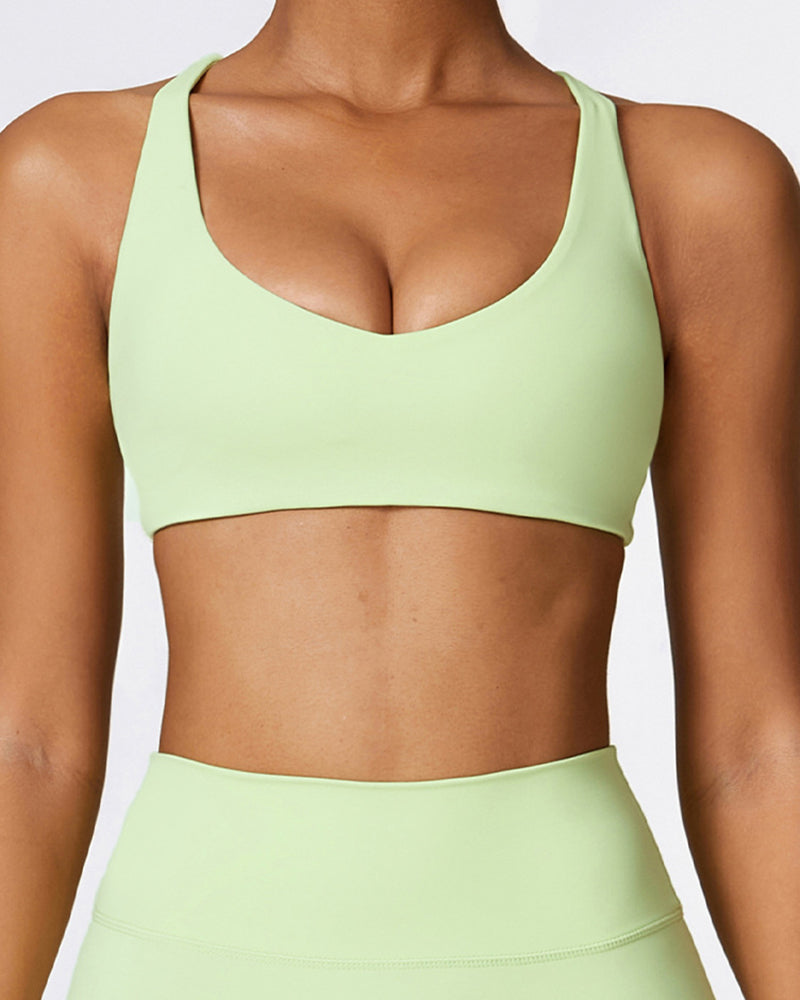 Women Crisscross Backless V-neck Sports Bra Black Pink Green Gray S-XL