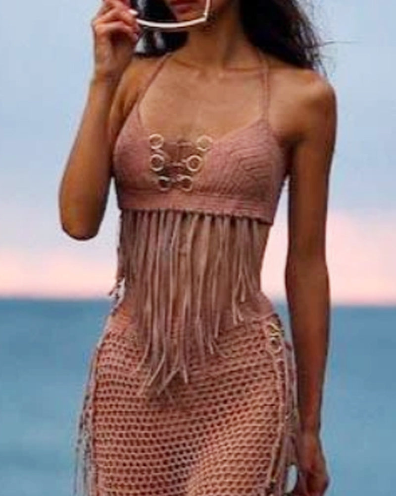 Hand Crochet Knitted Tassel Bikini Top Ladies Swimwear Beachwear Bra Summer Bathing Suit Push Up Swimsuits OM26026