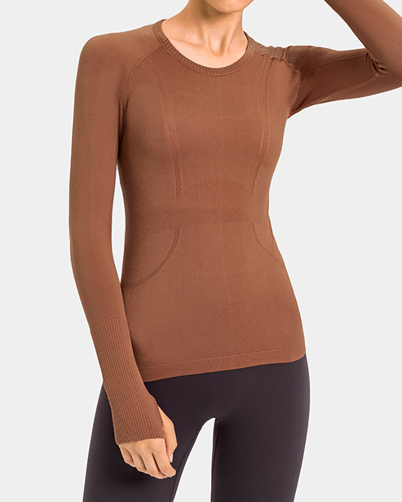 Women Long Sleeve O Neck Slim Breathable Sports Yoga Tops 4-12