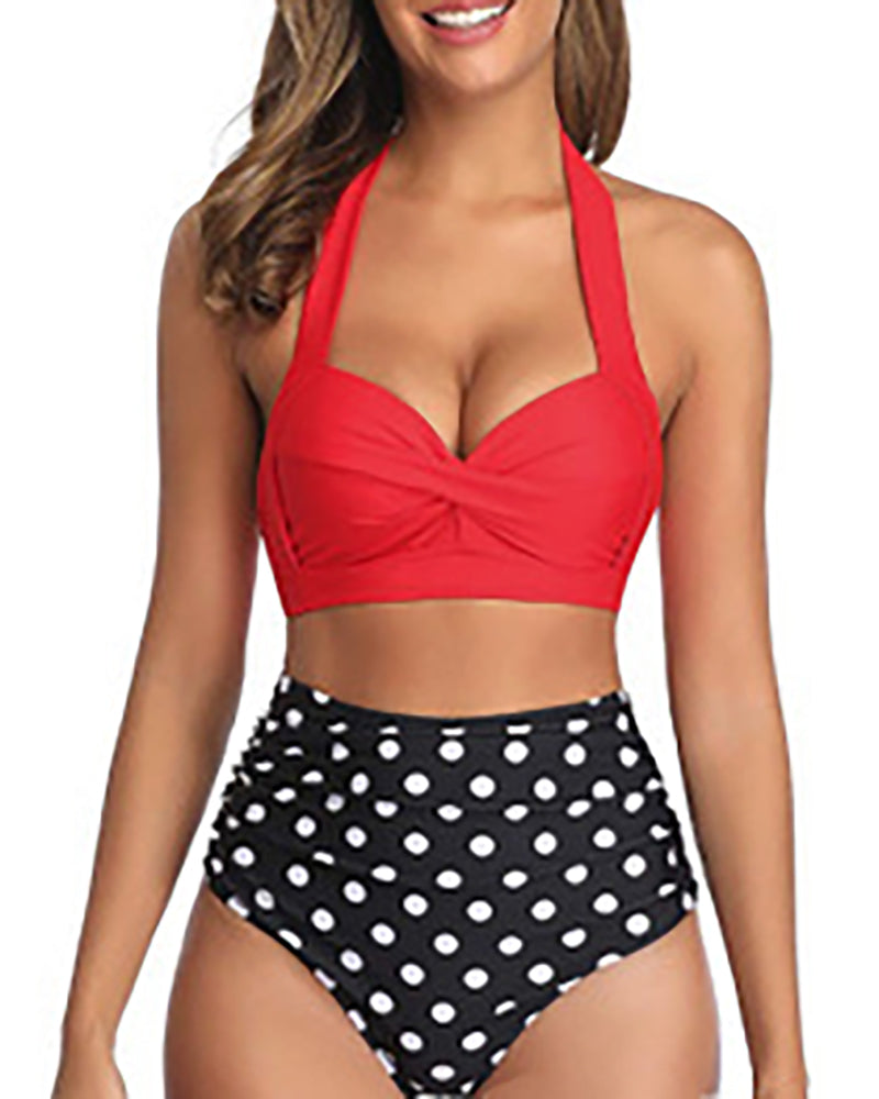 Lady Sexy High Waist Print Two Piece Swimsuit S-XXL