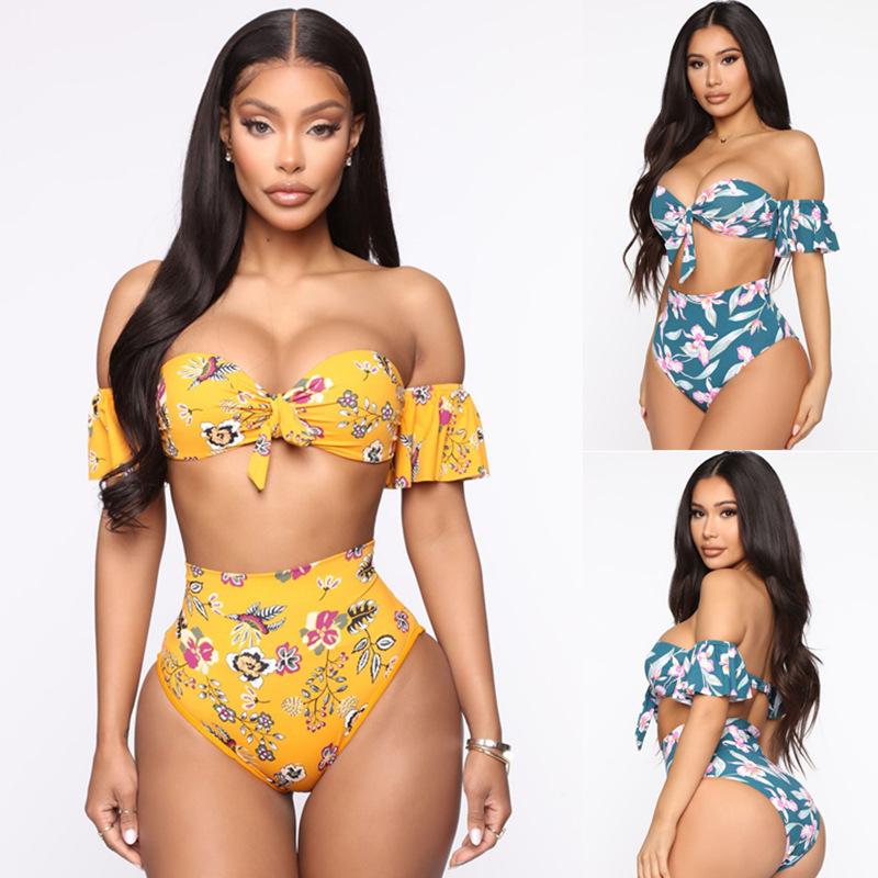 Sexy Swimsuit Push Up Bikinis Bathing Floral Two Piece Suits High Waist Bikini 2021 Women&