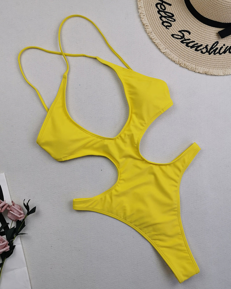 Sexy Hollow Out Criss Cross High Cut High Waist Women One-piece Swimsuit White Black Yellow Blue S-4XL Plus Size Bikini