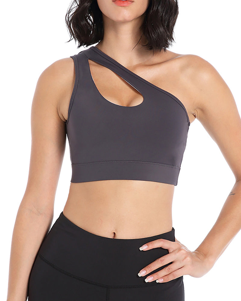 New One Shoulder Sports Bra Fitness Running Yoga Underwear Solid Color Sleeveless S-3XL