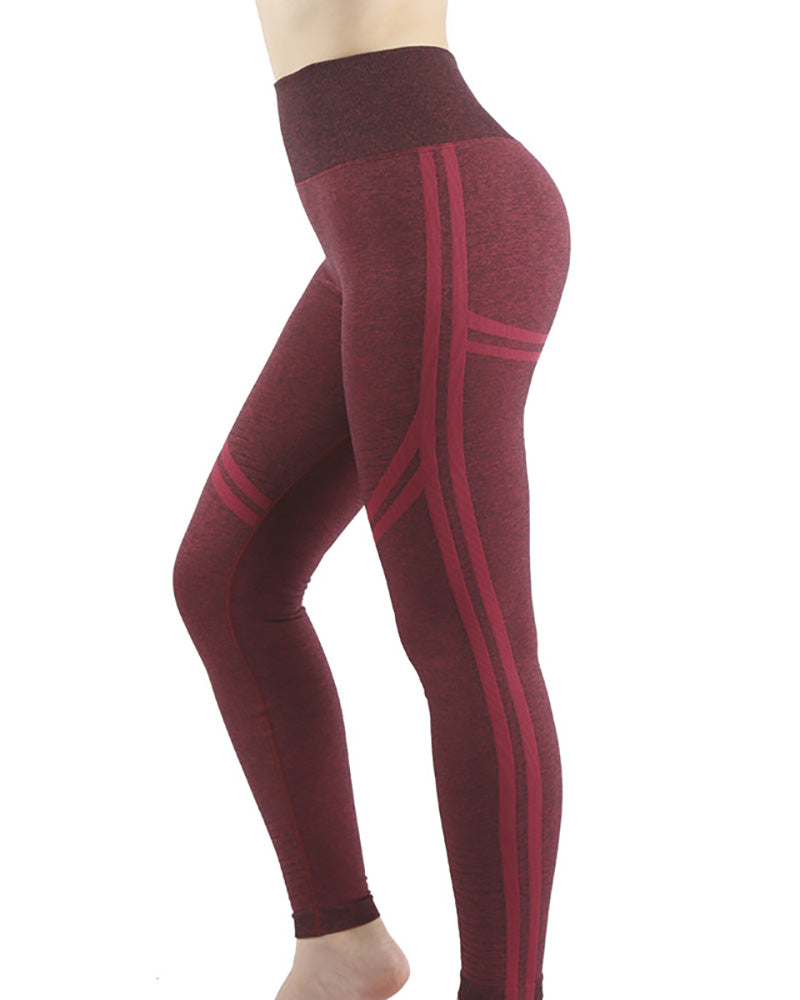 Ladies Fashion Double Striped Yoga Seamless Hip-lifting Tights High Waist Sweatpants XS-L