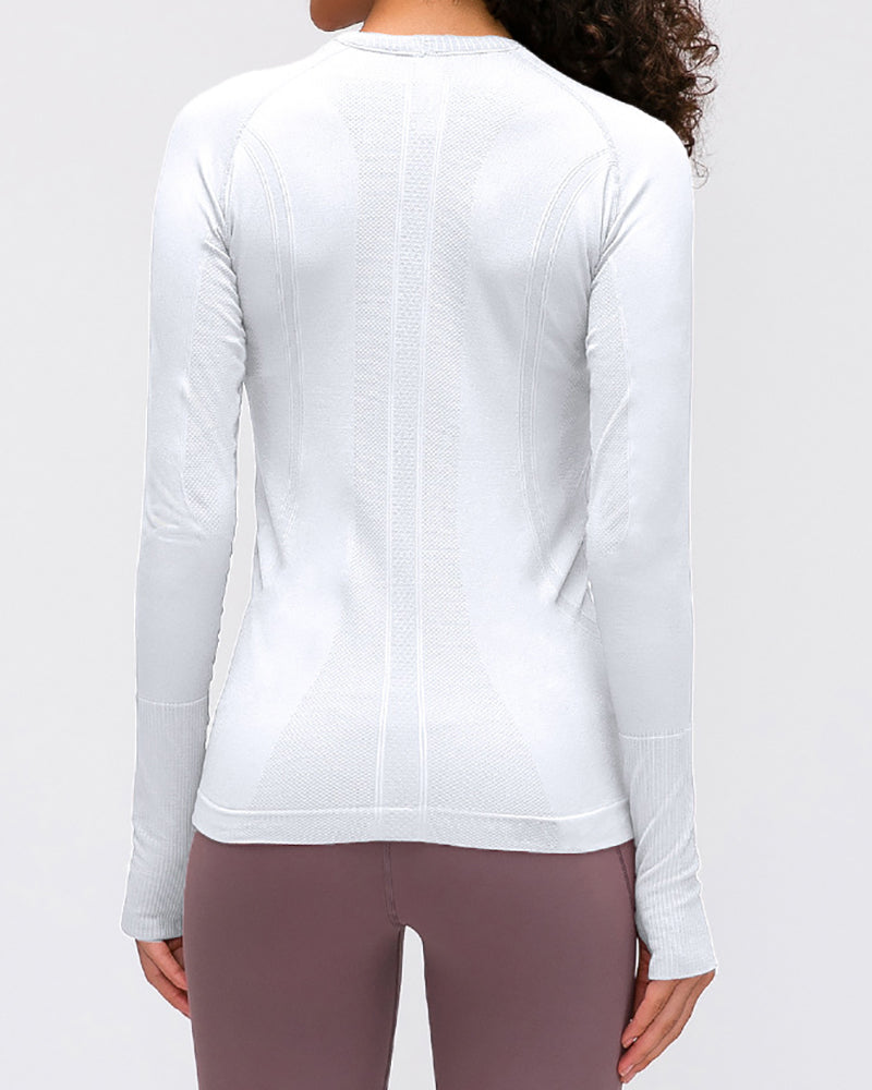 Women Long Sleeve O Neck Slim Breathable Sports Yoga Tops 4-12